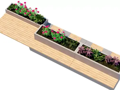 Modular Concrete Planter Bench Low-poly 3D model