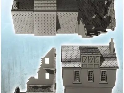 Set of ruined houses with floors and stairs 11 - Modern WW2 WW1  3D print model