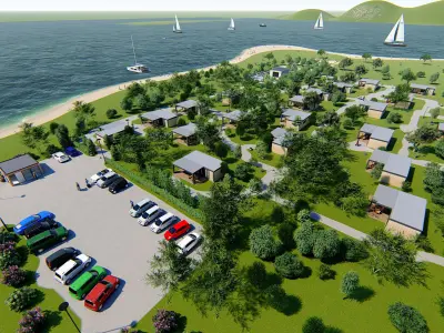 mobile home camping resort with bar Free low-poly 3D model