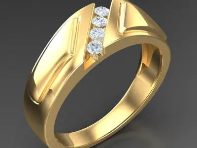 Light Gold Diamond Men Ring 2MR081 3D model