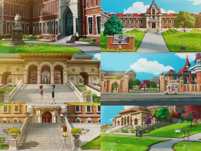 Cartoon School Exterior Scene 3D model