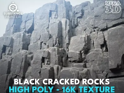 High Poly Black Cracked Cliff  Rock 231012 3D model