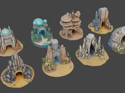 Sci Fi Temples Collection Low-poly 3D model