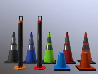 PBR Low poly Traffic cone Pack Low-poly 3D model