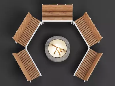 Garden Setup V11 - Fire Pit with Bench Seating Low-poly 3D model