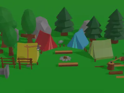 Stylized Camp 3D Model - Low Poly Game Asset Pack Low-poly 3D model