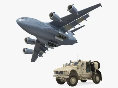  Boeing C17 Globemaster III Transport Aircraft with Oshkosh M ATV Loaded Rigged 