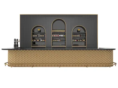 Restaurant Bar Set 02 with Gold Ceramic tiles 3D model