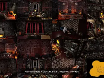 Gothic Fantasy Victorian Library Collection 3D Model Pack