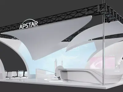 Curved Canopy Satellite Communications Exhibition Booth 3D model