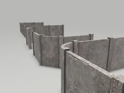 Modular Damaged Concrete Walls Low-poly 3D model