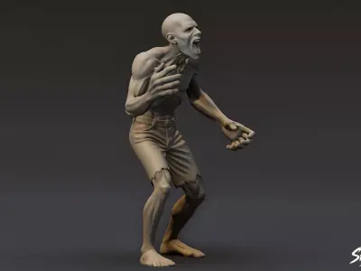 Zombie Statue Roar Pose Low-poly 3D model