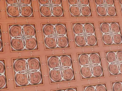 Ornate Floral Wood Inlay Panel PBR Seamless Texture