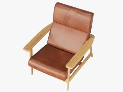 Mid-Century Show Wood High-Back Leather Armchair Low-poly 3D model