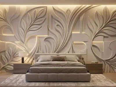 Modern Abstract Relief Panel Wall Decor Set STL Mural CNC 328 3D model