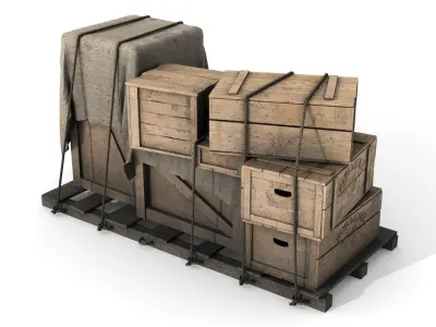 Wooden Boxes with Alcohol Low-poly 3D model