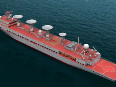  Satellite Tracking Ship with Parabolic Dishes Red In Water Simplified 