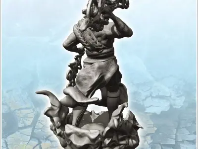 Zeus Jupiter on rock throwing lightning 1 - Medieval Fantasy Mag 3D print model