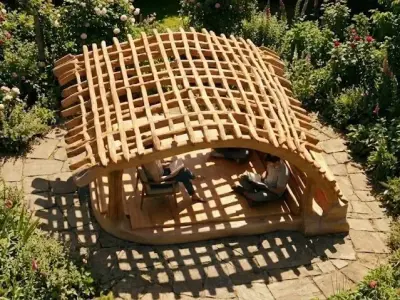 Organic Parametric Woven Timber Pavilion Rustic Garden Shelter Low-poly 3D model