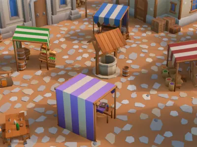 Low Poly Medieval Village Environment Low-poly 3D model