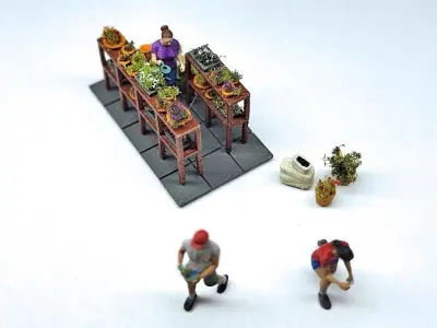 N Scale Greenhouse with Gardener Figures Free 3D print model
