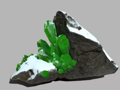 Crystal Set rock with crystals Low-poly 3D model