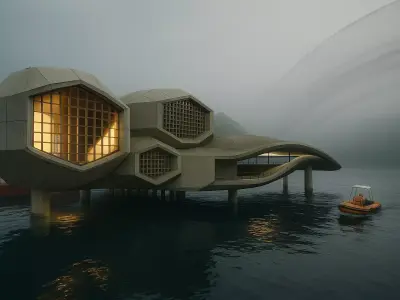 Futuristic Hexagonal House  Concept on Water 3D Model Low-poly 3D model