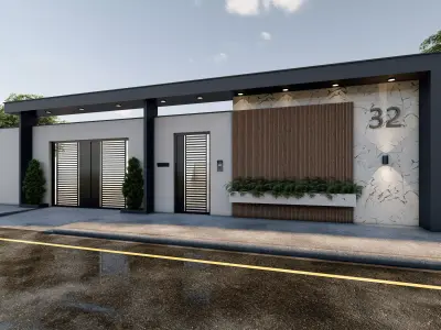 Minimal villa Entrance Gate 3D Model Sketchup Low-poly 3D model