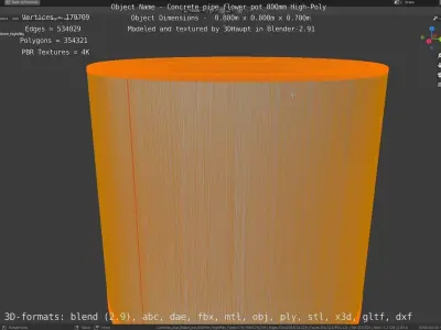 Concrete Pipe Flower Pot 800mm High-Poly 3D model