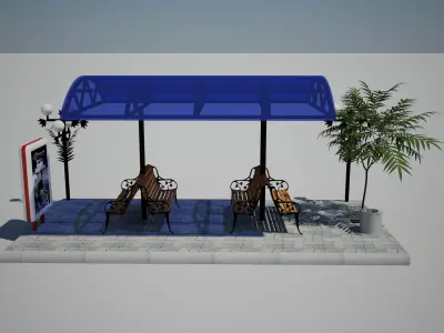 Bus stop Low-poly 3D model 35