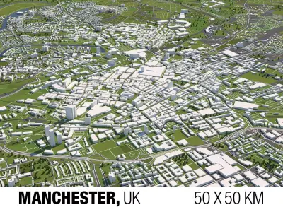 Manchester 50x50km 3D City Map 3D model