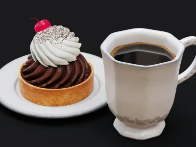 Coffee Cup and Sweet Pie 3D model