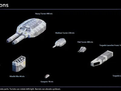Spaceship Scharnhorst Heavy Cruiser Low-poly 3D model