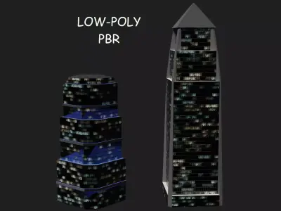 SKYSCRAPERS NIGHT MODE PACK - LOWPOLY PBR MODEL  Low-poly 3D model