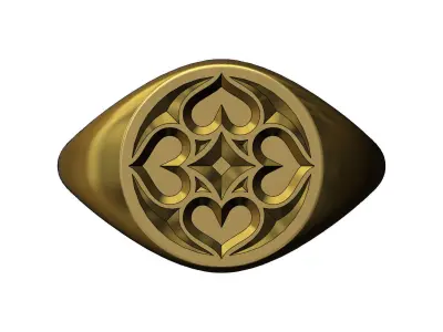 Round signet ring with gothic ornament N04 3D print model