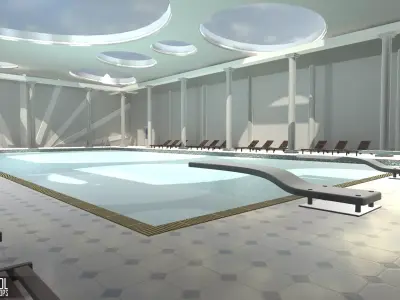 Small pool - interior and props Low-poly 3D model