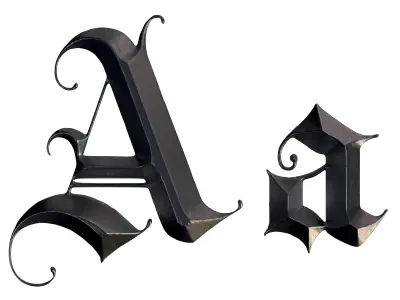 Elegant medieval gothic letter A-Z 3D model