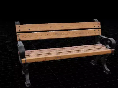 Wooden Street Bench Realistic Game Ready  Low-poly 3D model