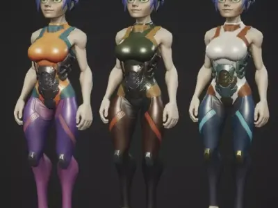 PBR modular female character Low-poly 3D model