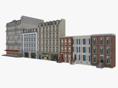 Row Houses and Parisian buildings Low-poly 3D model