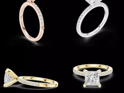 Princess Cut Solitaire Ring 3DM STL Model 3D print model