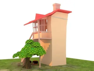 Cartoon House 3D model 8