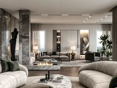 Interior scene living space villa 3d model  3D model