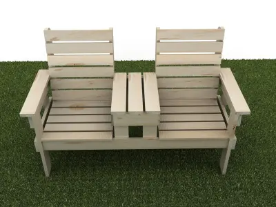 Double Chair Bench with Table Low-poly 3D model