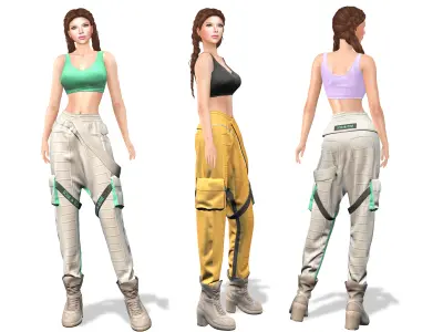 Hip Hop Street Style Top Pants Shoes Outfit Low-poly 3D model