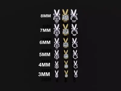 4 Prong Solitaire Split Bell Pendant Mix Size 3 4 5 6 7 8 3D print model