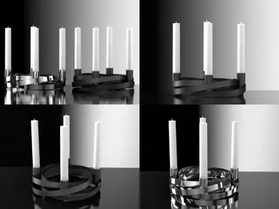 Ribbons 4 candle holder with four candles 3D model