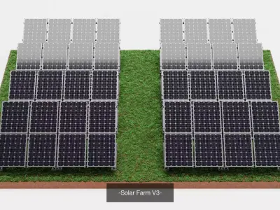 4 Solar Farms Set - Photovoltaic Arrays with Terrain Bases 3D Model Pack