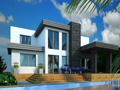 Villa modern house with swimming pool 3D model