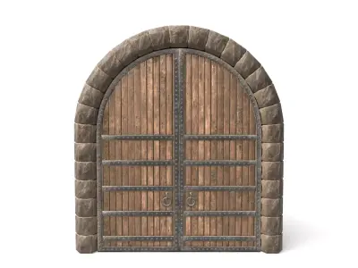 Medieval Curved Arch Wooden Door 3D model